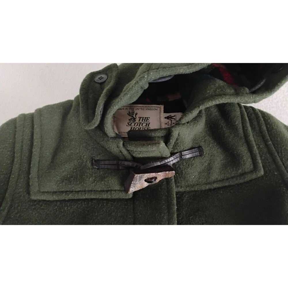 Vtg Child’s The Scotch House Winter Coat Boys Green Wool Hooded Sz 5 Preppy UK